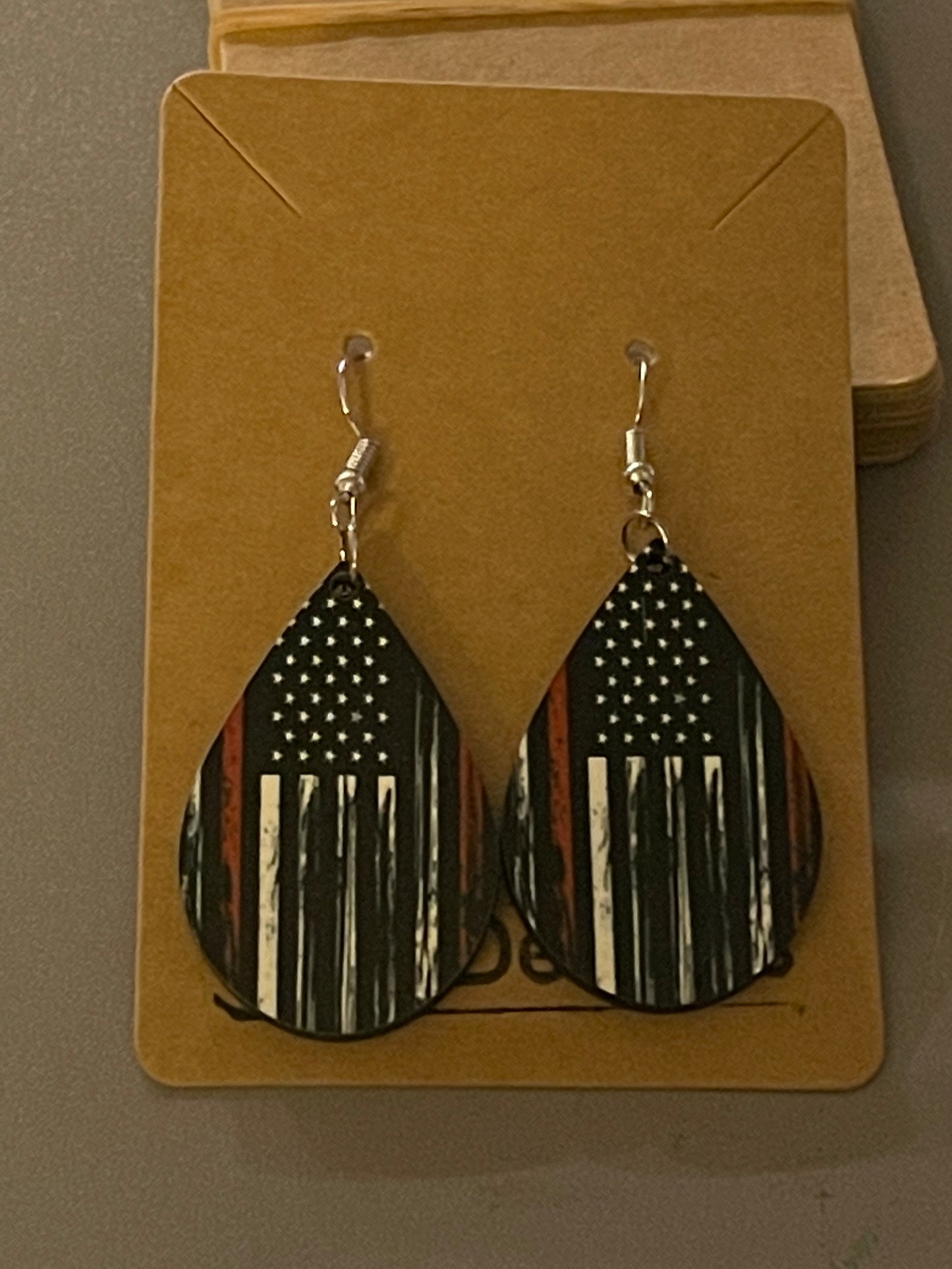 Red line distressed flag earrings